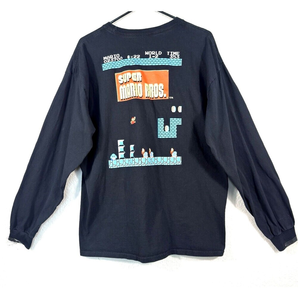 Nintendo Super Mario Bros Long Sleeve XL Shirt Black Pixel 8-Bit Graphic Tee